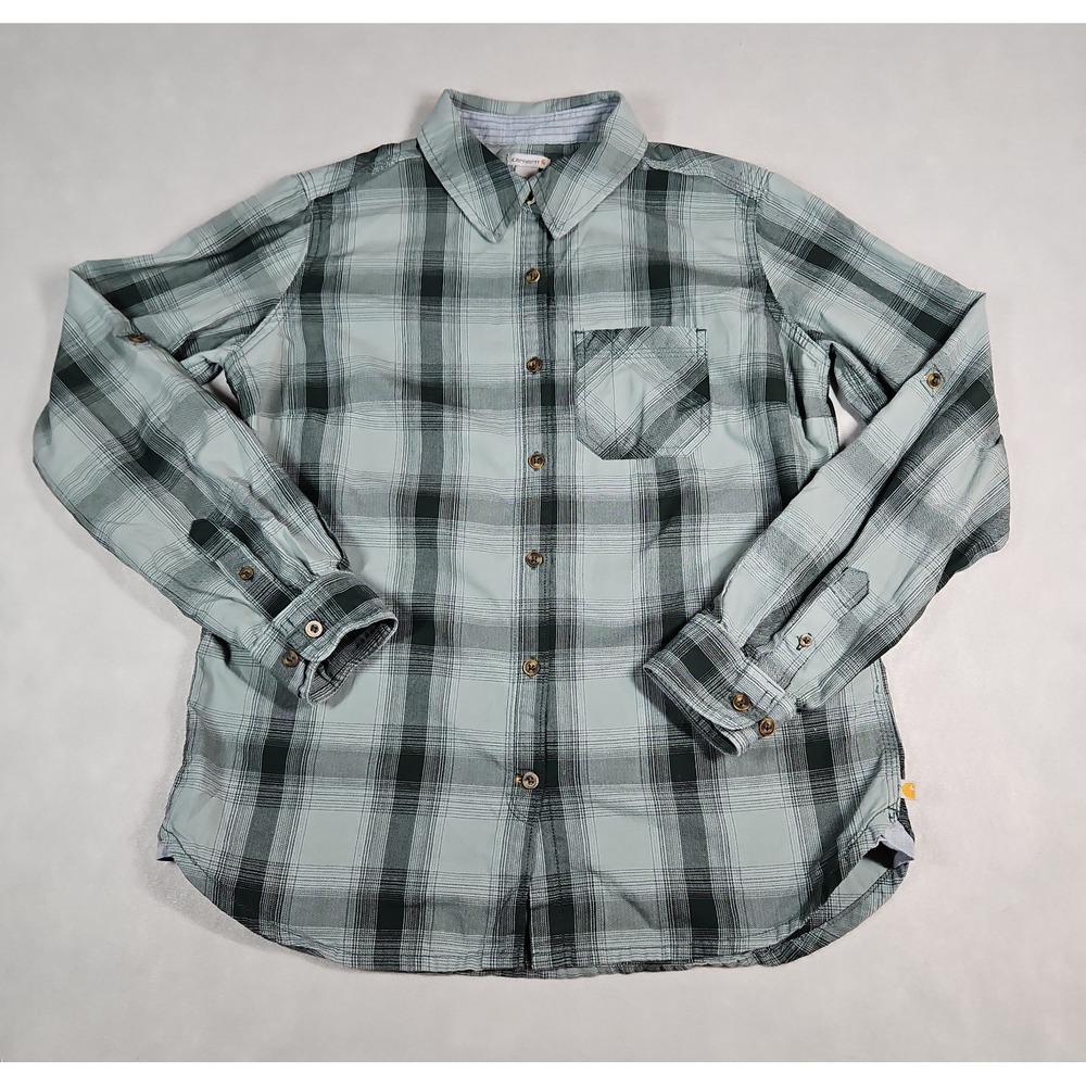 Carhartt Womens Green Plaid Button Up Long Sleeve Shirt Size Small